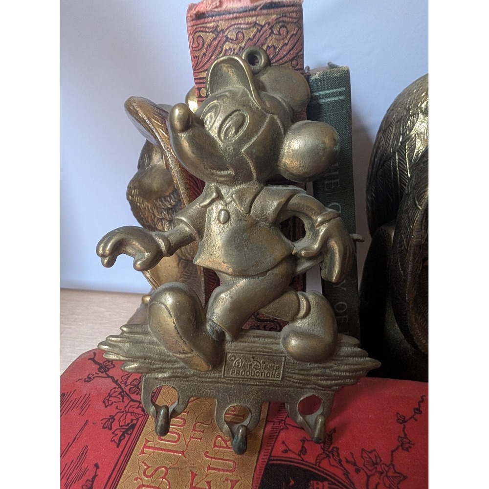 Vintage Walt Disney Productions Mickey Mouse Wall Hook Holder‎ Brass Metal Decor